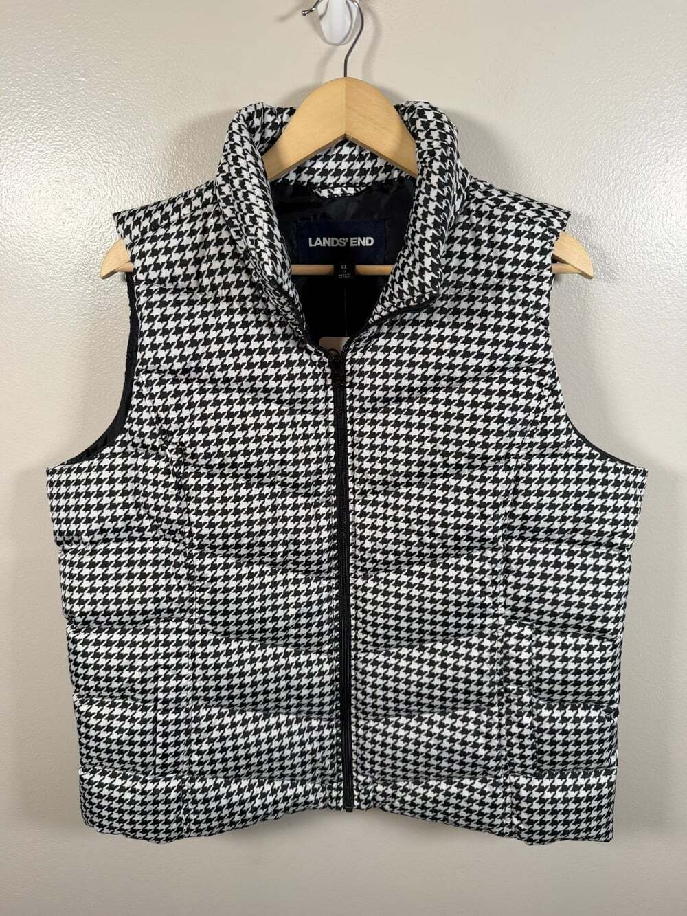 Land's End 600 Fill Down Vest Size XL Houndstooth Outdoor Hiking Fall Winter